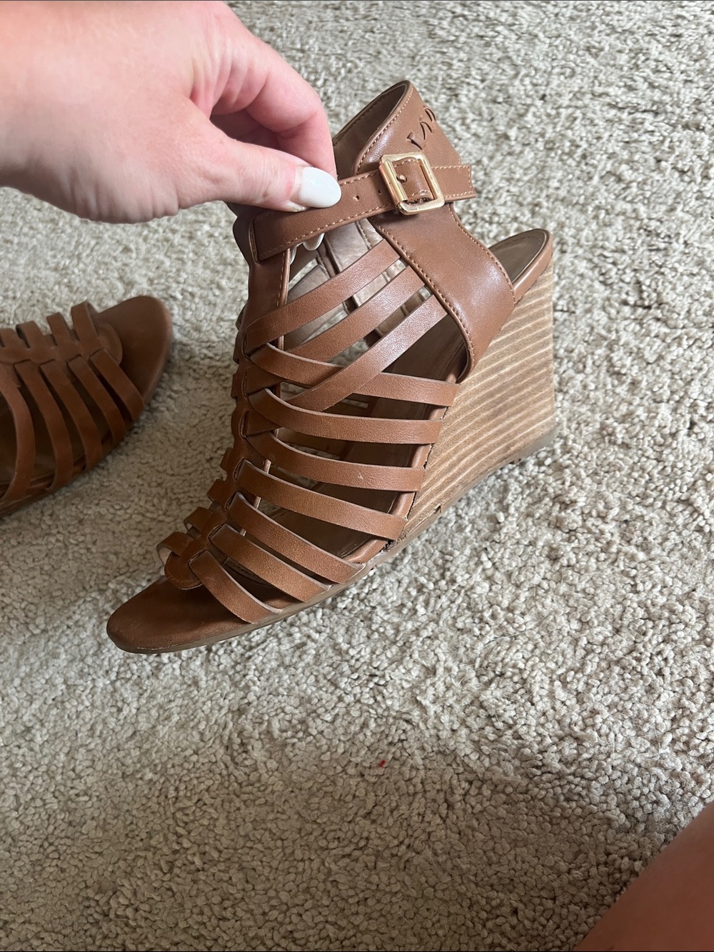 Women's Tan Strappy Wedge Sandals